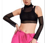 Fashion Women's Wear Turtleneck Navel Mesh See-through T-shirt