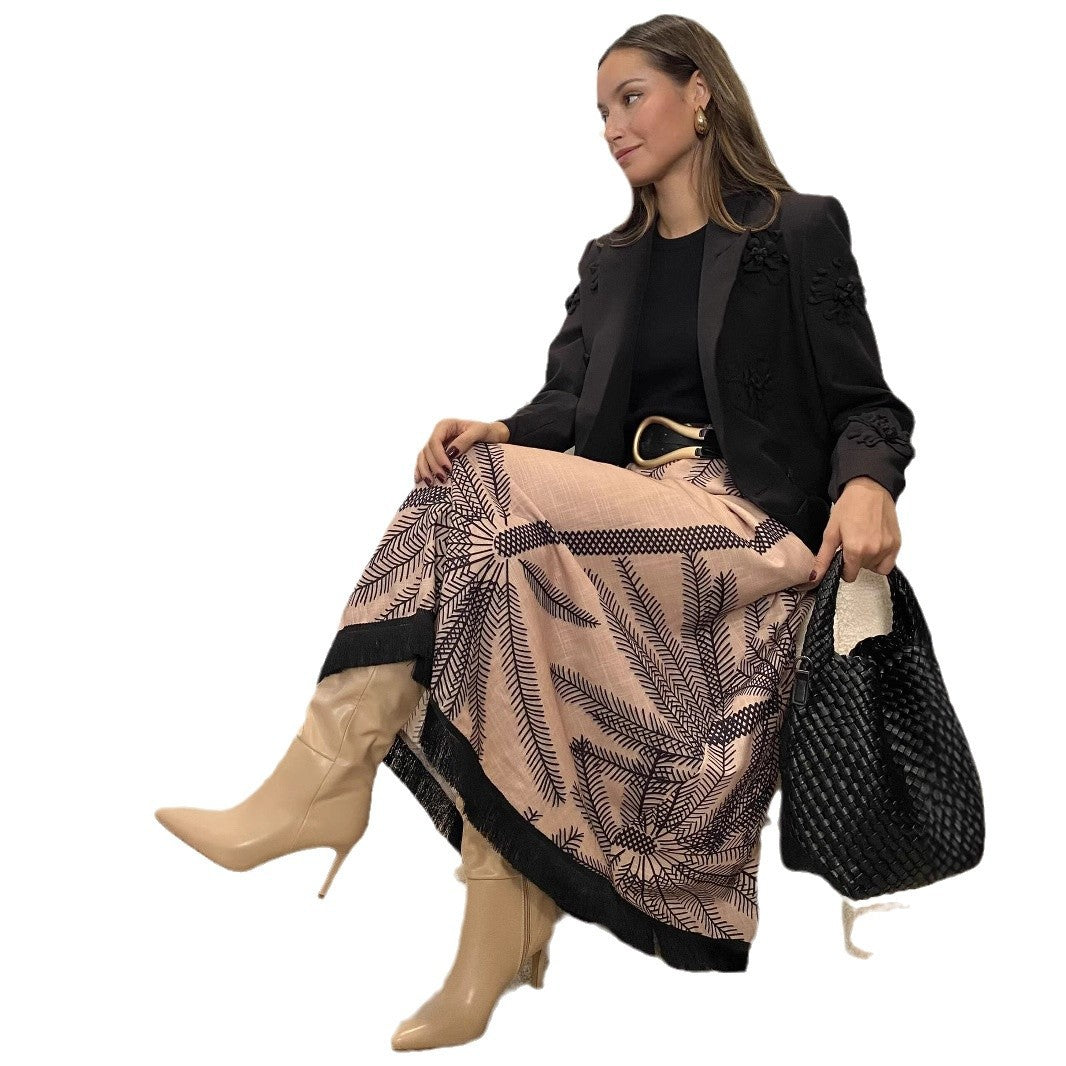 Polyester Printed Floral Tassel Skirt