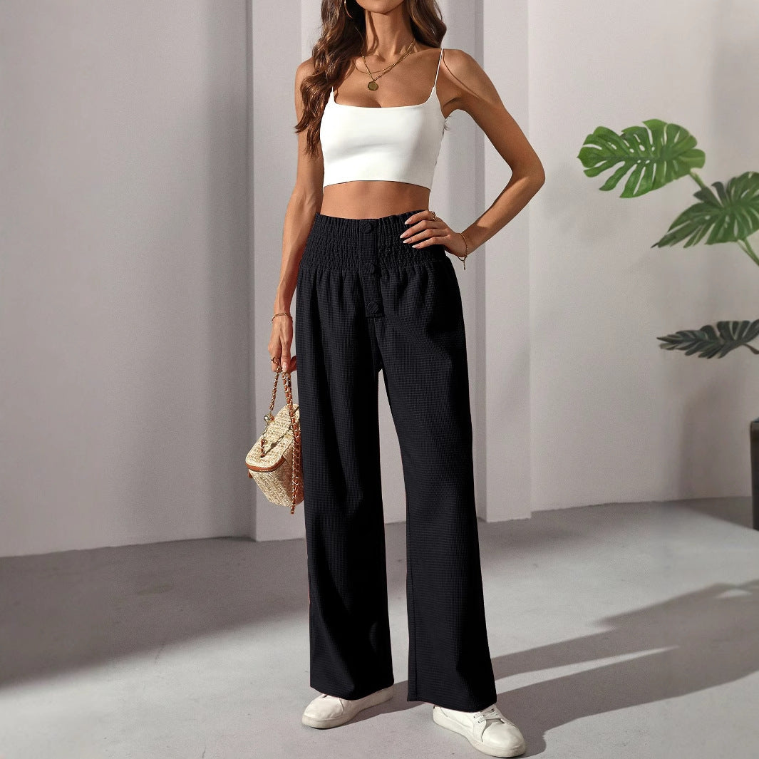 Autumn Versatile Solid Color High Waist Wooden Ear Pants
