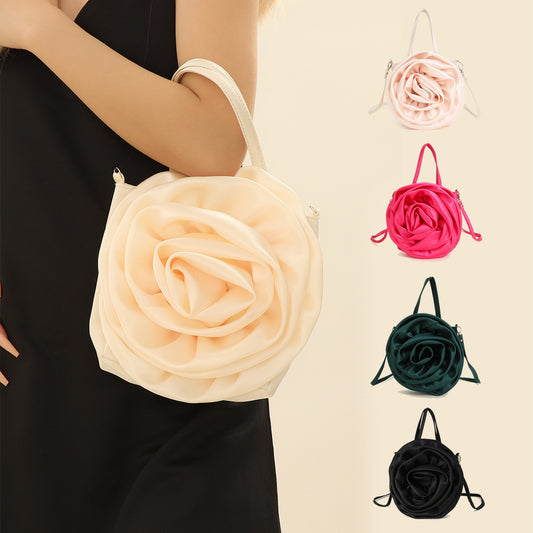 Satin Satin Three-dimensional Rose Flower Shape Portable Crossbody Party Wedding Female Dinner Bag