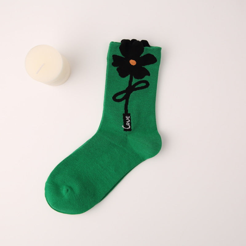Bow three-dimensional flower cotton socks checkerboard rabbit