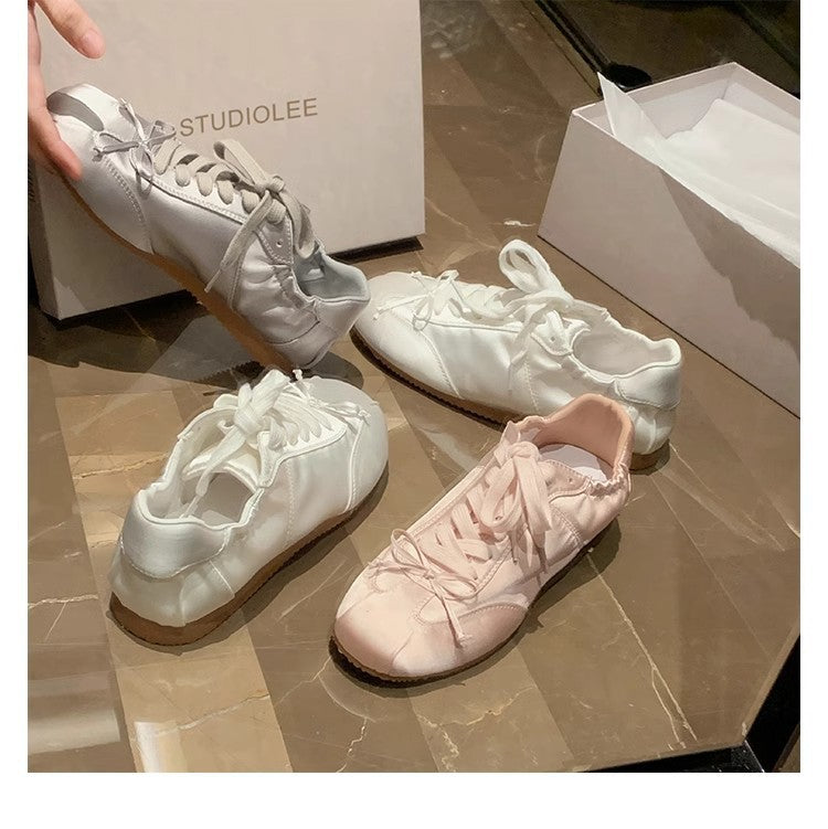Ballet Style Sweet Girl Round Head Satin Sports Board Shoes