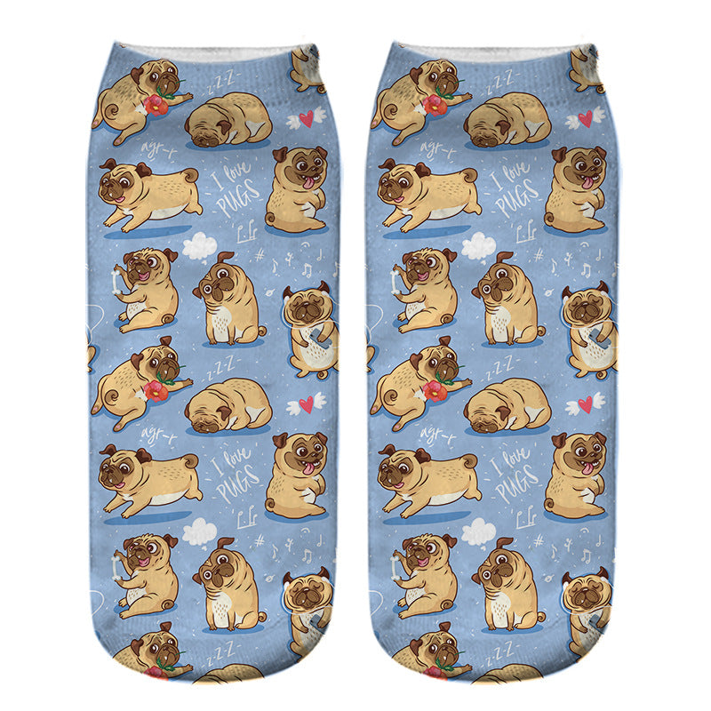 Dog PUG cartoon 3D printing socks