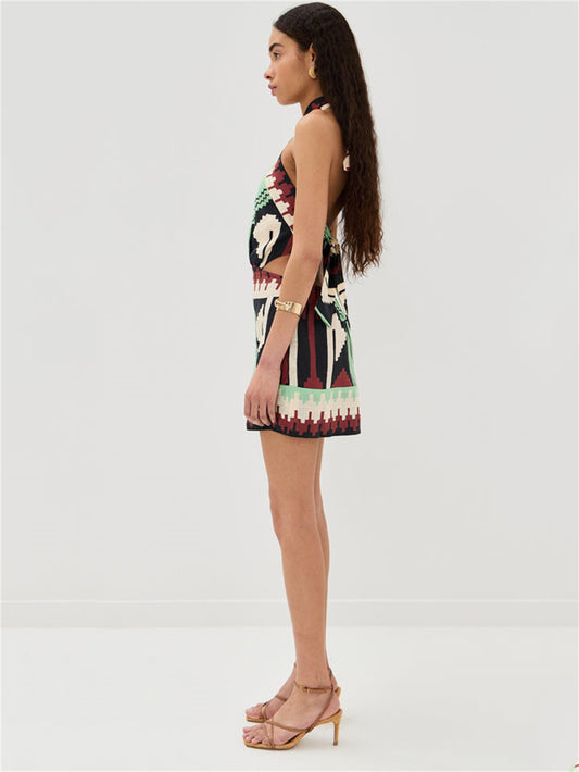 Open-back Printed Beach Skirt
