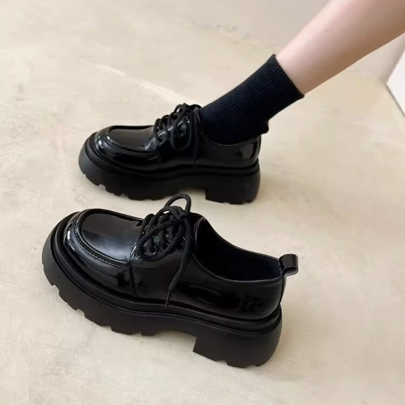 New Years Womens British-Style Chunky Sole Leather Shoes