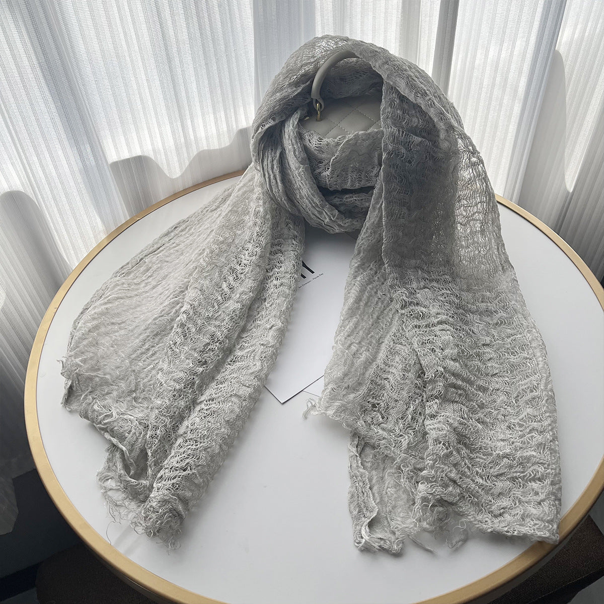 Solid Color Linen Scarf Retro Style Tassel Shawl For Women
