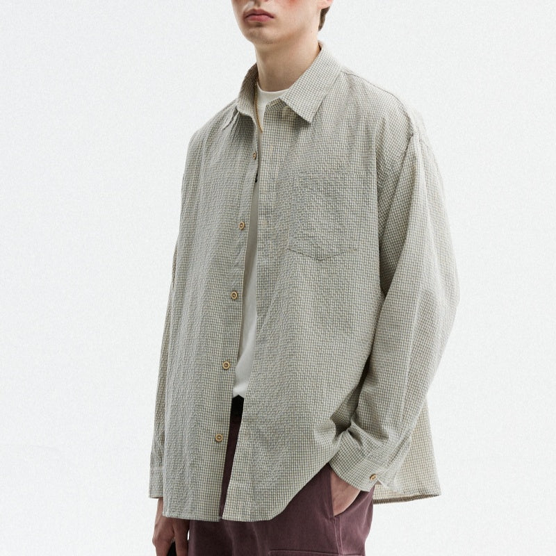 Bubble Texture Plaid Long Sleeve Shirt For Men In Autumn