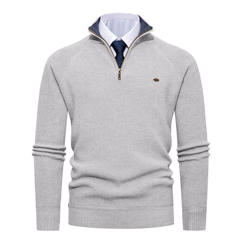 Men's Half-Zip Stand Collar Solid Color Casual Knit Sweater