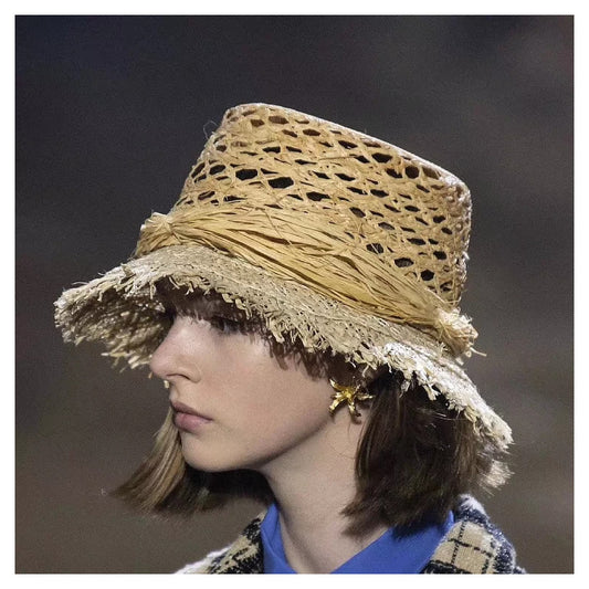 Fashion Raffia Hollow Raw Edge Breathable Sun Hat