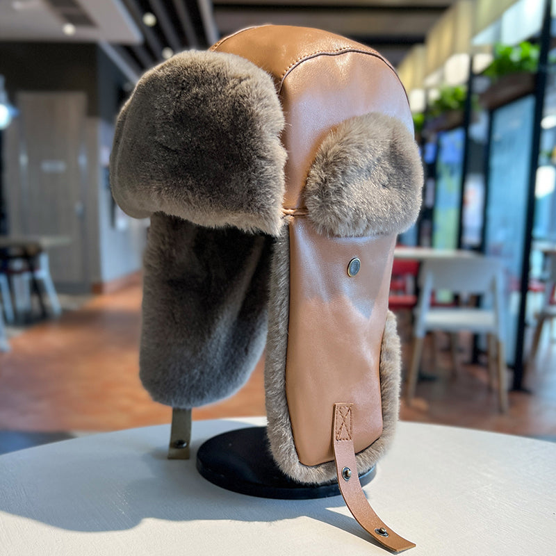 Leather Ushanka Men And Women Autumn And Winter Thickening Warm Earflaps Cap