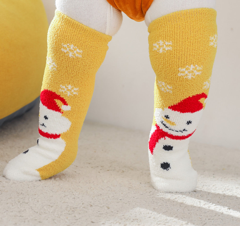 New Baby Christmas Cartoon Coral Velvet Stockings