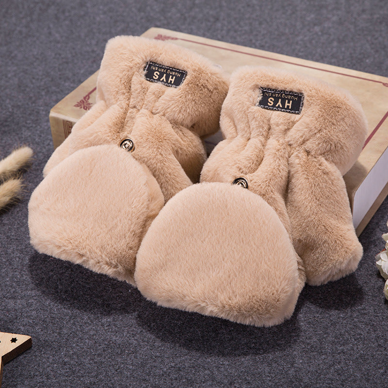 Korean Style Cute Student Couple Flip Pure Color Thickened Warm Plush Keyboard Half Finger Gloves For Men And Women Winter