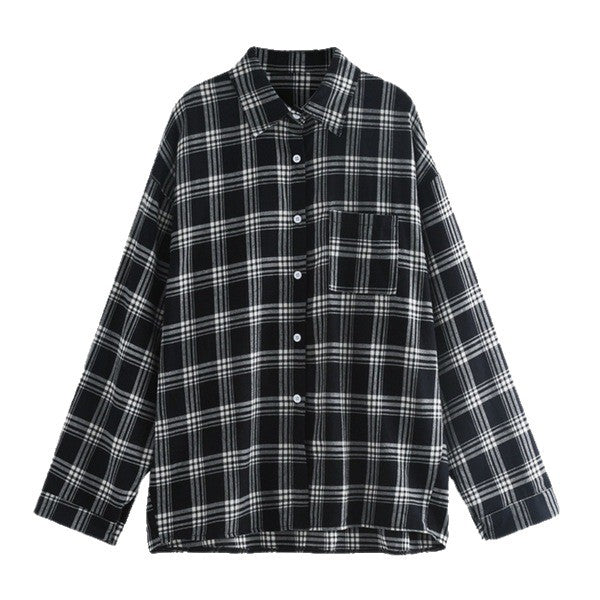 New Retro Hong Kong Style Plaid Shirt Loose Fit