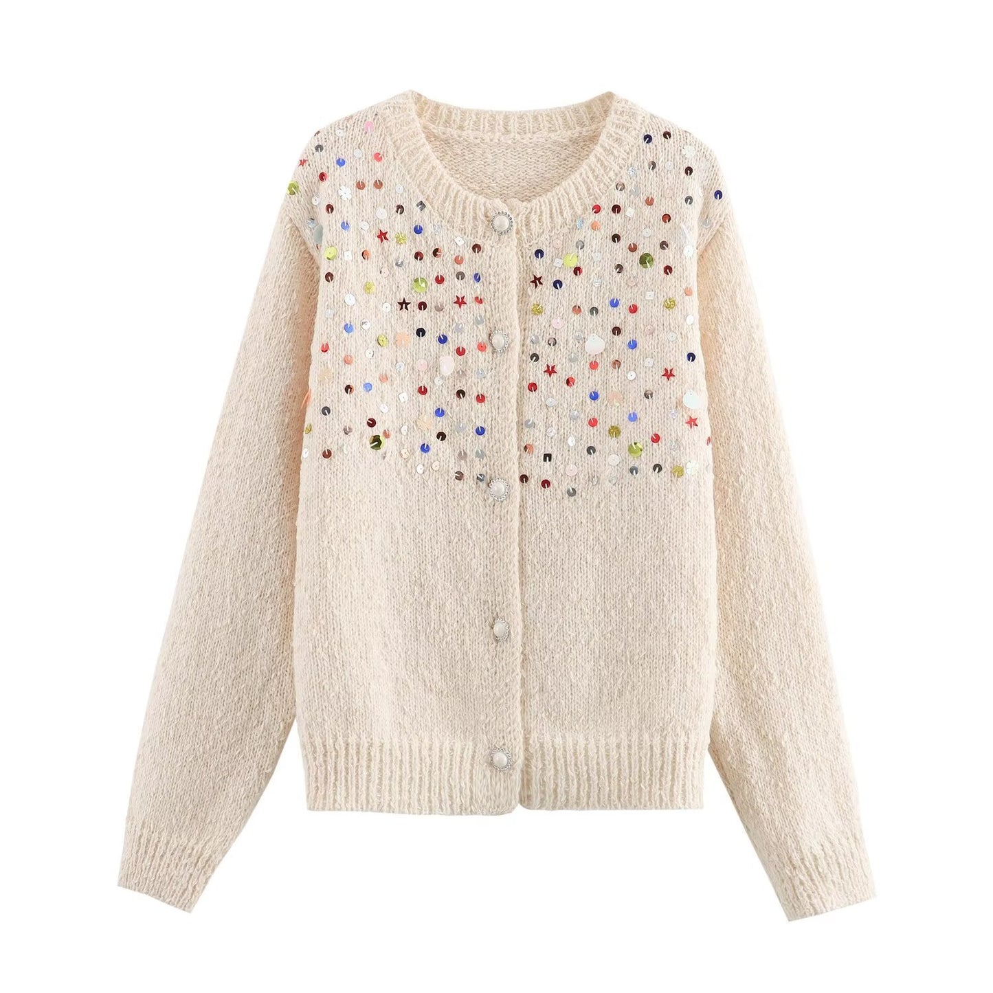 Fashion Girl Color Sequined Knitted Sweater Cardigan Coat