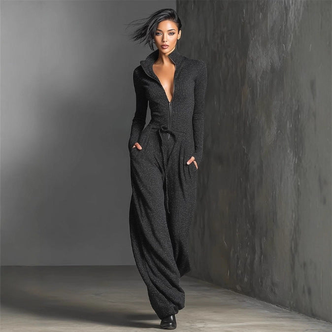 Womens Fashionable And Sexy Zippered Sports Jumpsuit