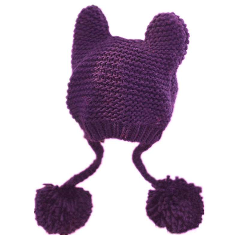 Warm Women's Hand Knitted Kawaii Cat Ears Hat