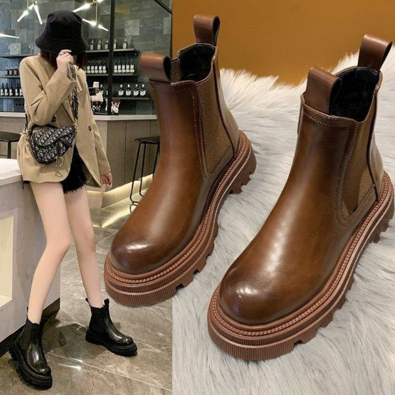 Leather Martin Boots Girls Korean Style Smoke Tube Boots