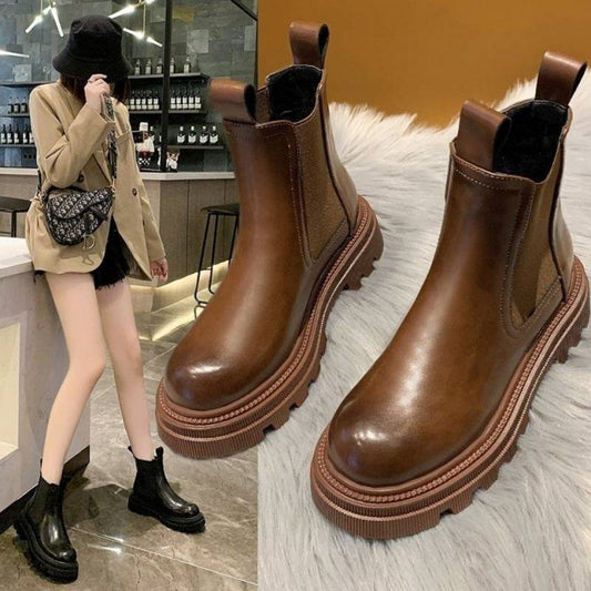 Leather Martin Boots Girls Korean Style Smoke Tube Boots