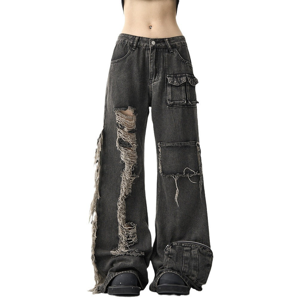 American High Street Niche Ripped Burr Cargo Jeans