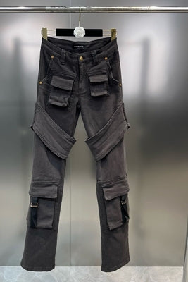 Multi-pocket Embellished Lace-up Overalls