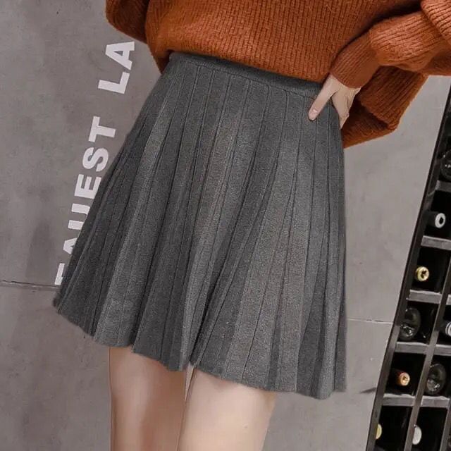 Women's Autumn And Winter High Waist Knit Pleated Skirt