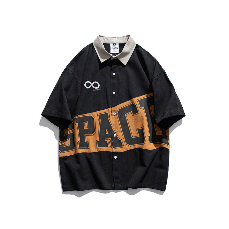 Contrasting Color Large Letter Print Fashion Brand Short Sleeves