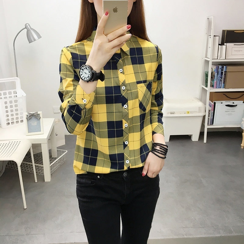 Casual Slimming Women's Long Sleeve Plaid Shirt