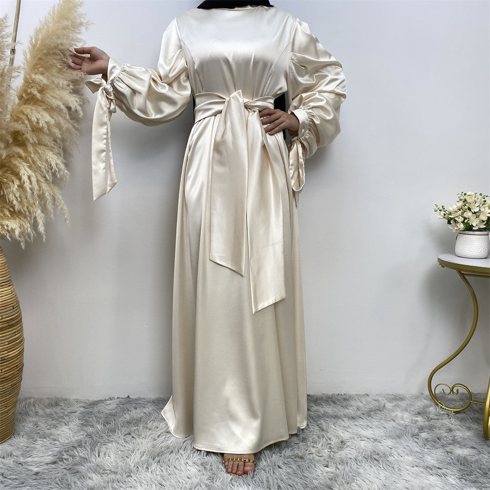 Thick Satin Lace Up Sleeves Elegant Dress