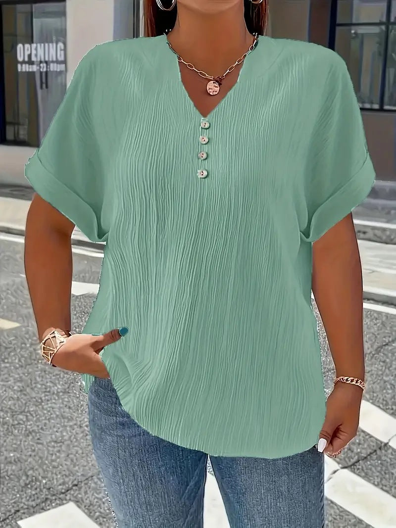 Summer Casual Women's Clothing Small V-neck Short-sleeve Top