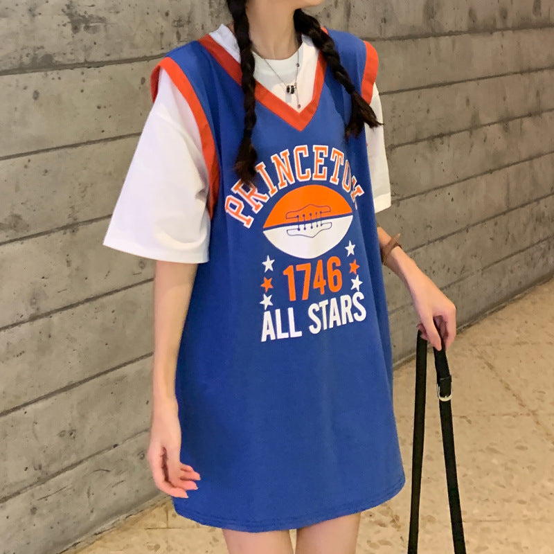 Fake Two-piece Baseball Uniform College Style Temperament Ins Trendy Top