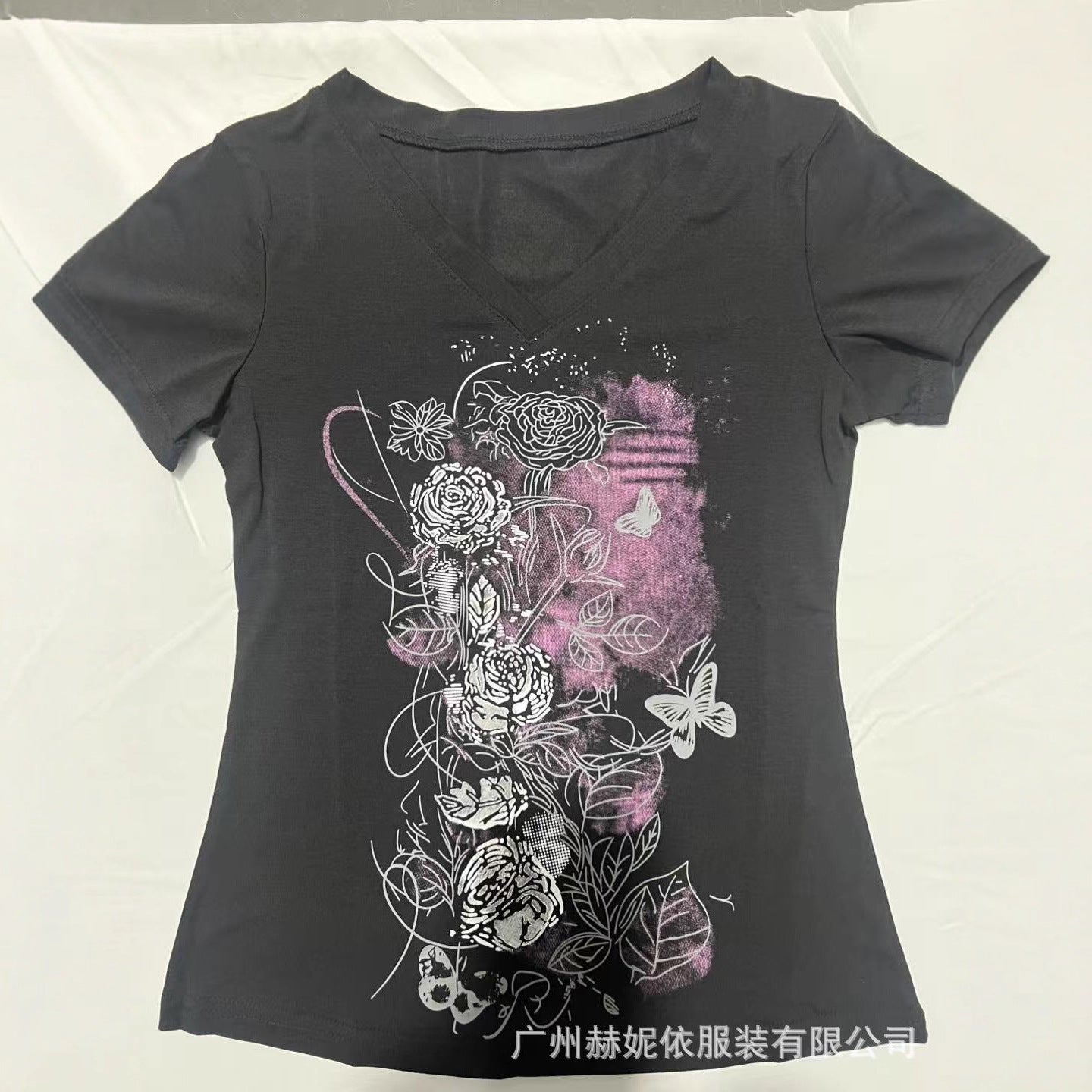 Elegant Retro Black Printed T-Shirt For Women
