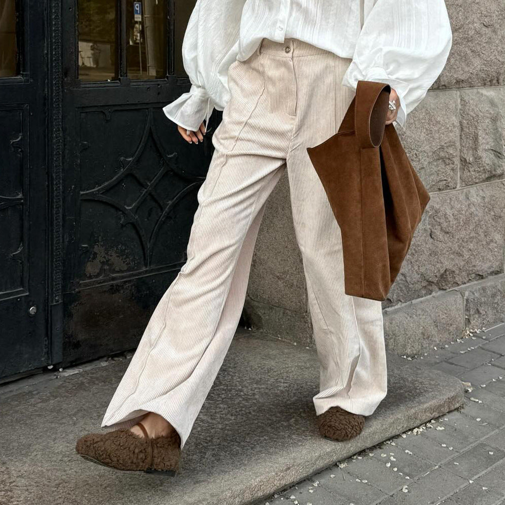 Womens Retro-Style Wide-Leg Loose-Fit Casual Trousers In American Style