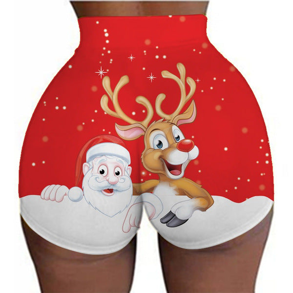 Women's Christmas sports legging shorts hip-lifting yoga pants plus size