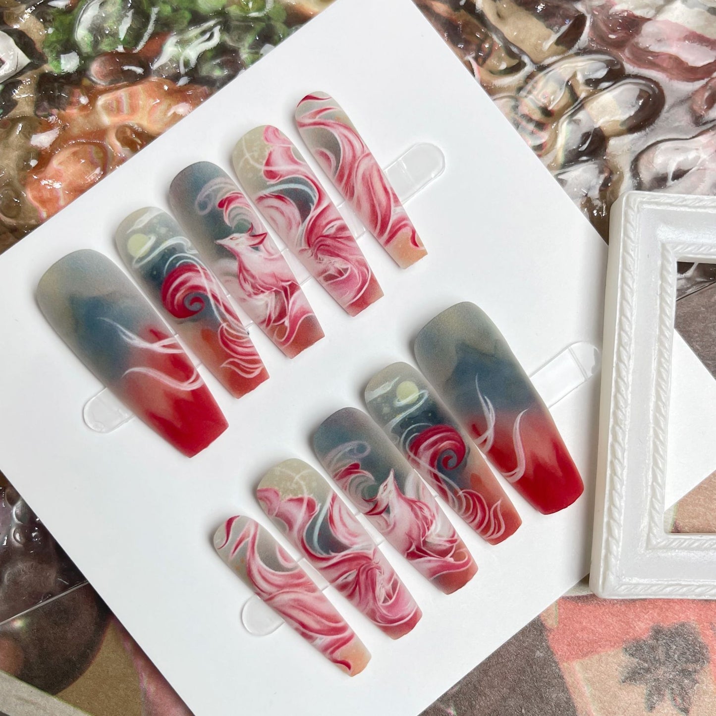 Nine-tail Lady Long Ladder Plated Crystal Suede Frosted Sealing Nail Art