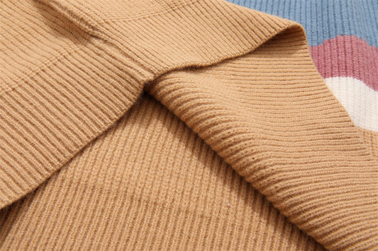 Irregular Color-block Panel Crew Neck Sweater