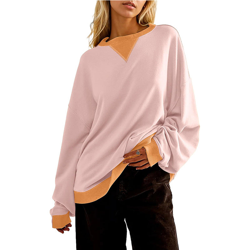 Løs Afslappet Sweater med Kontrastfarve til Kvinder