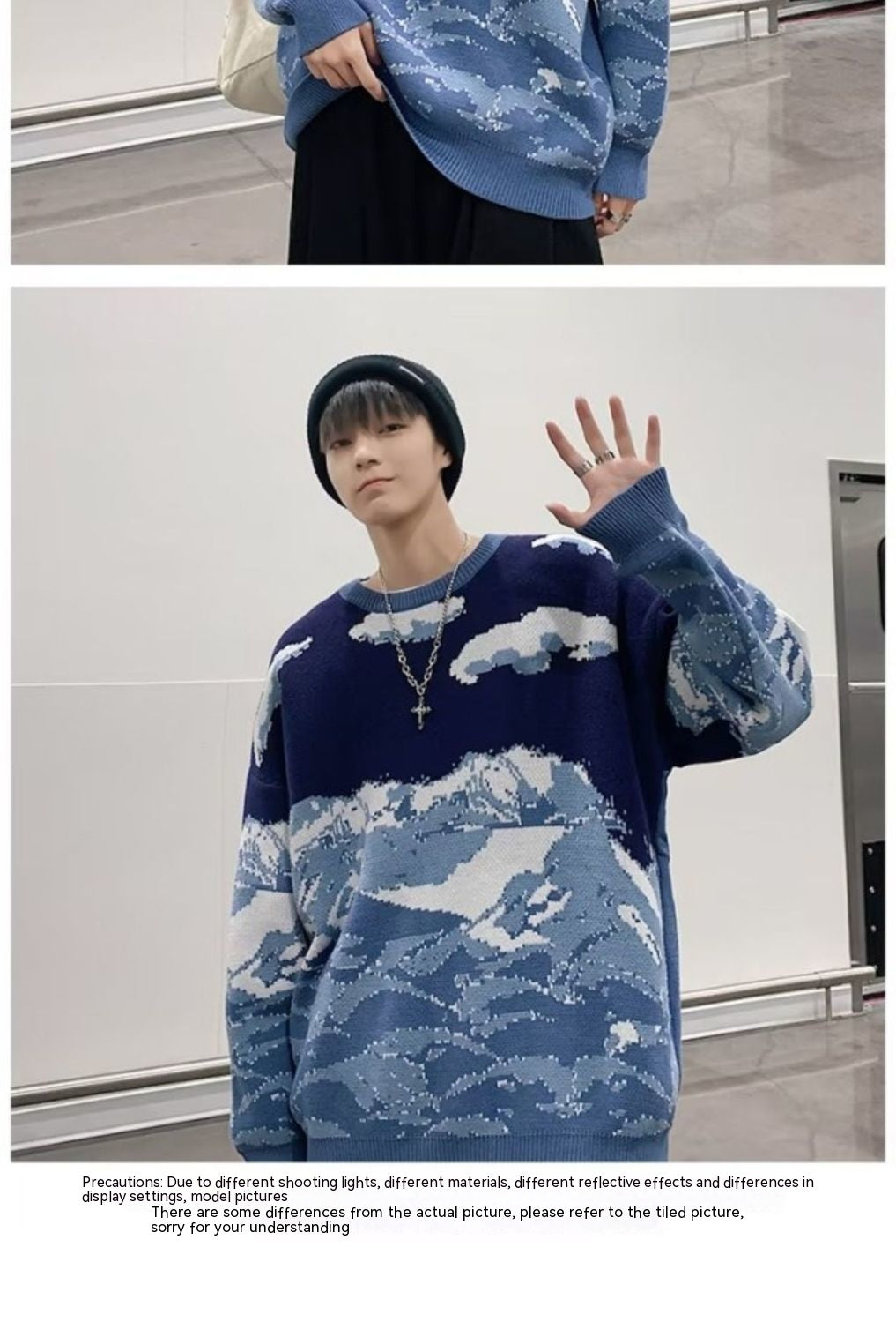 Amerikansk Modebrand Retro Snow Mountain Tie-dye Crew Neck Pullover Sweater