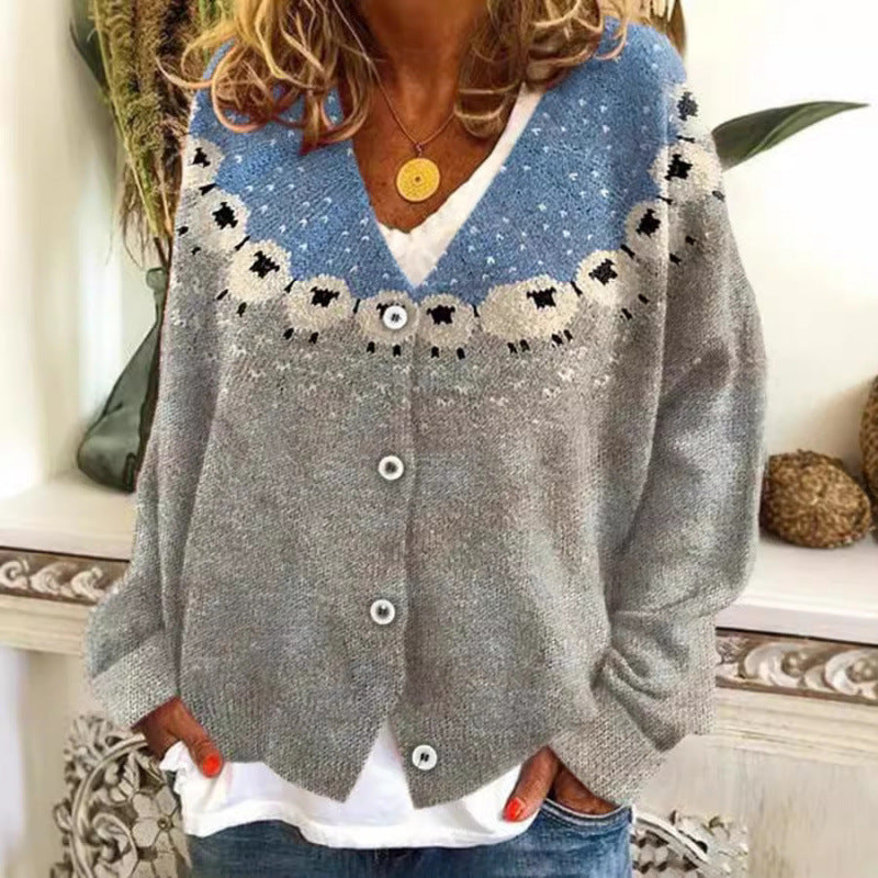 Women's Abstract Printing Casual Coat Cardigan