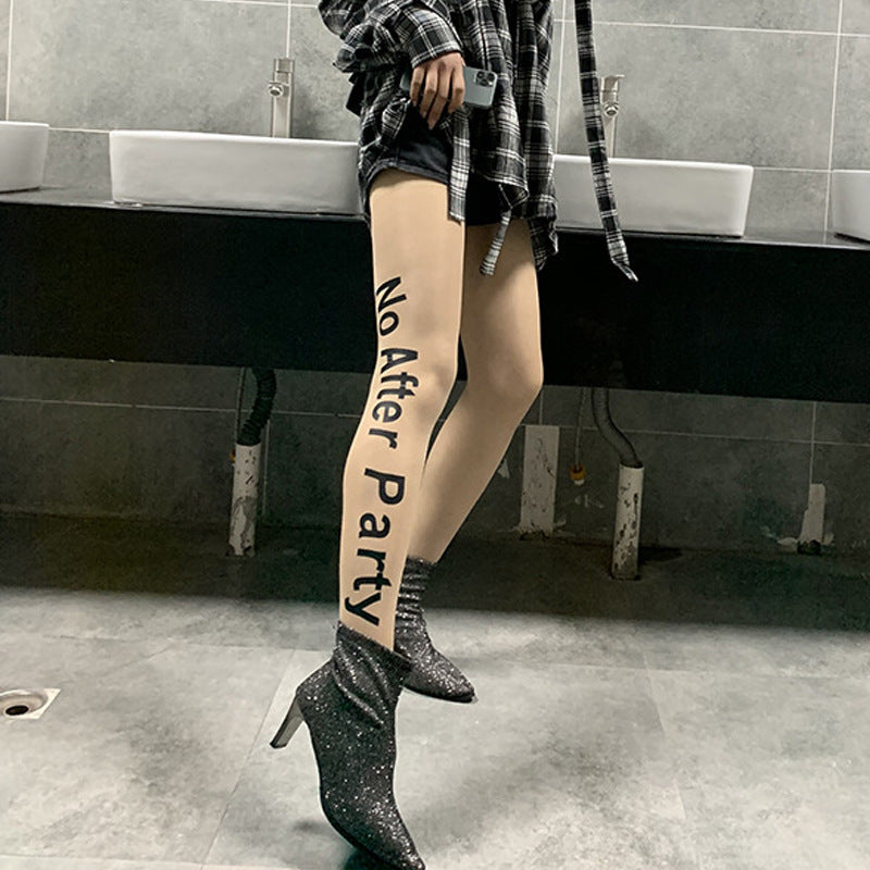Trendy Brand English Alphabet Printing Translucent Anti-hook Pantyhose