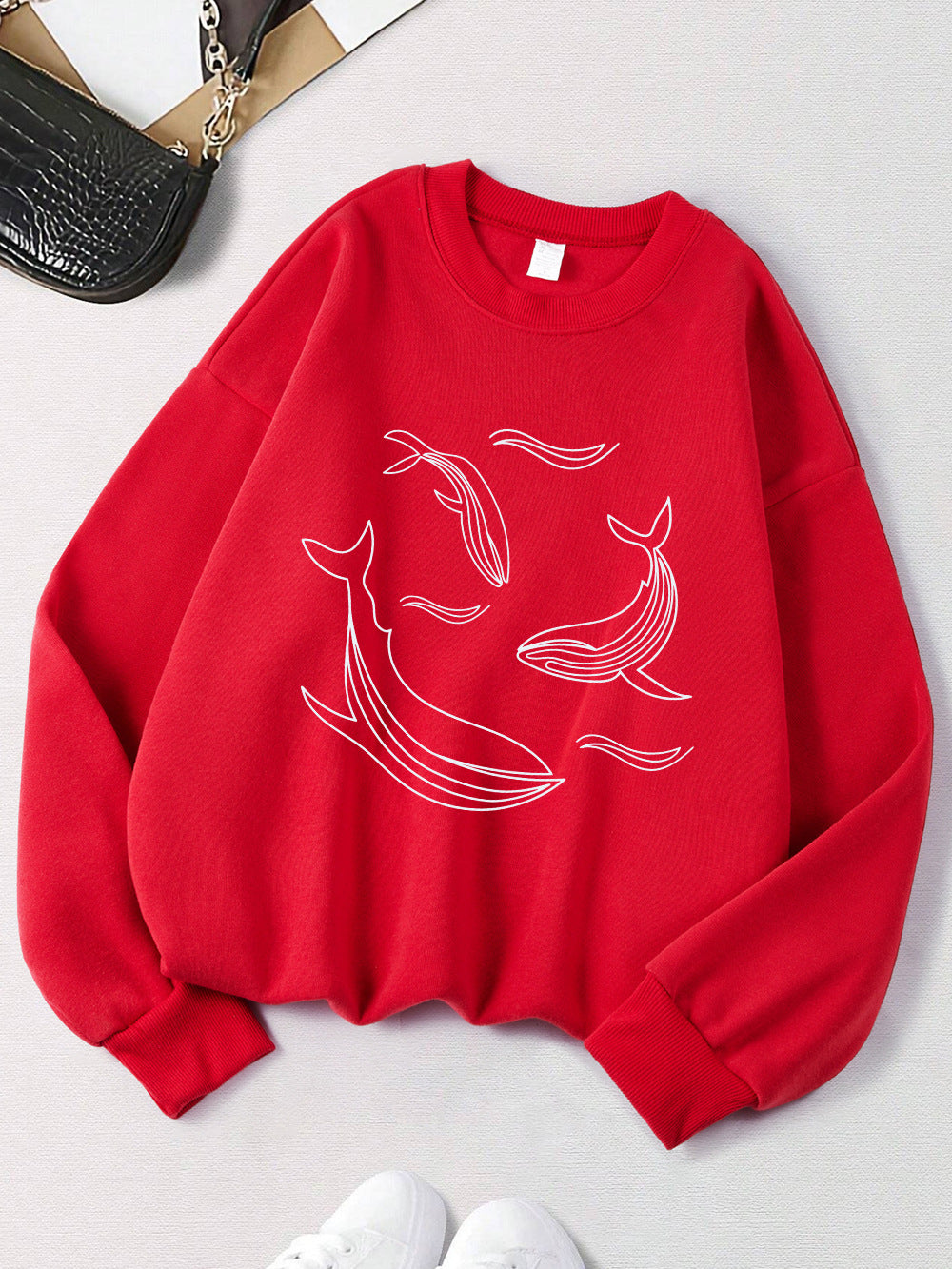 Simple Sketch Whale Fashion Casual Printed Hoodie