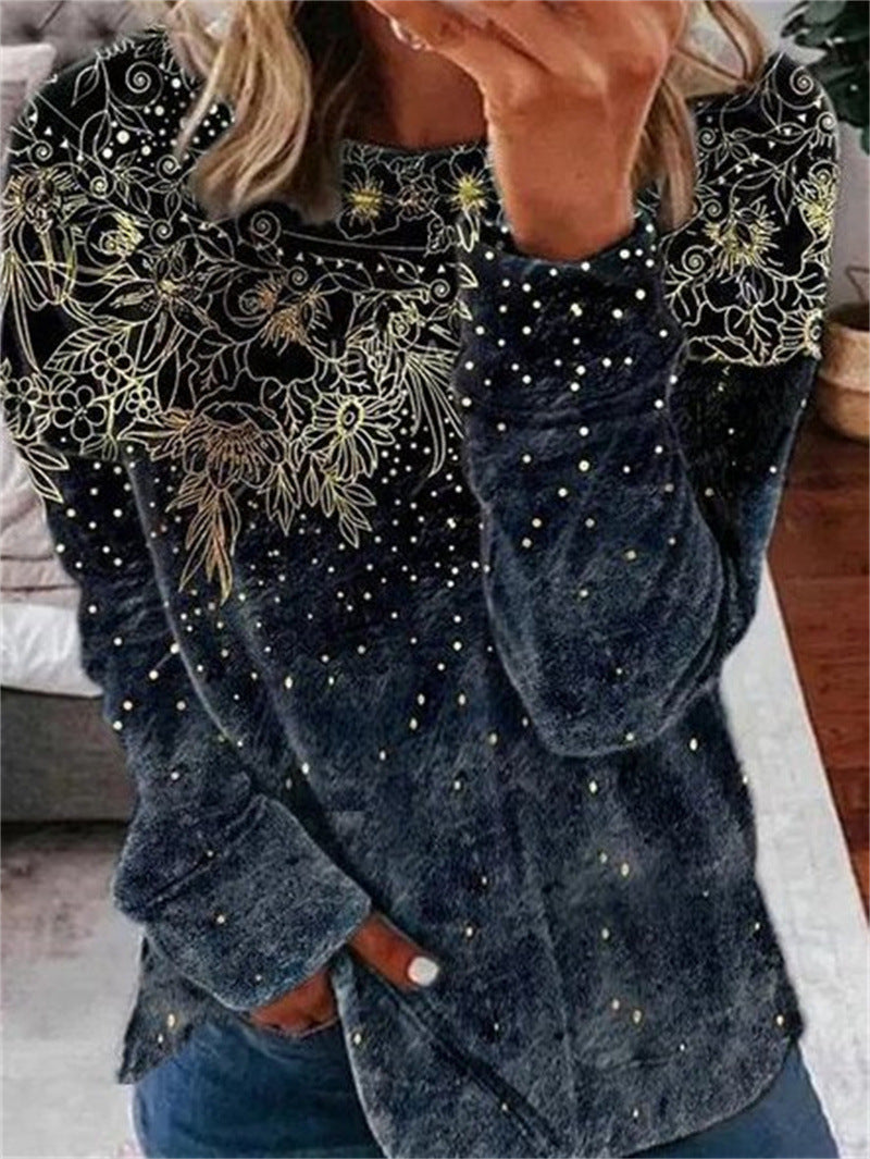 Round Neck Long Sleeve Sweater Plus Size Christmas Print
