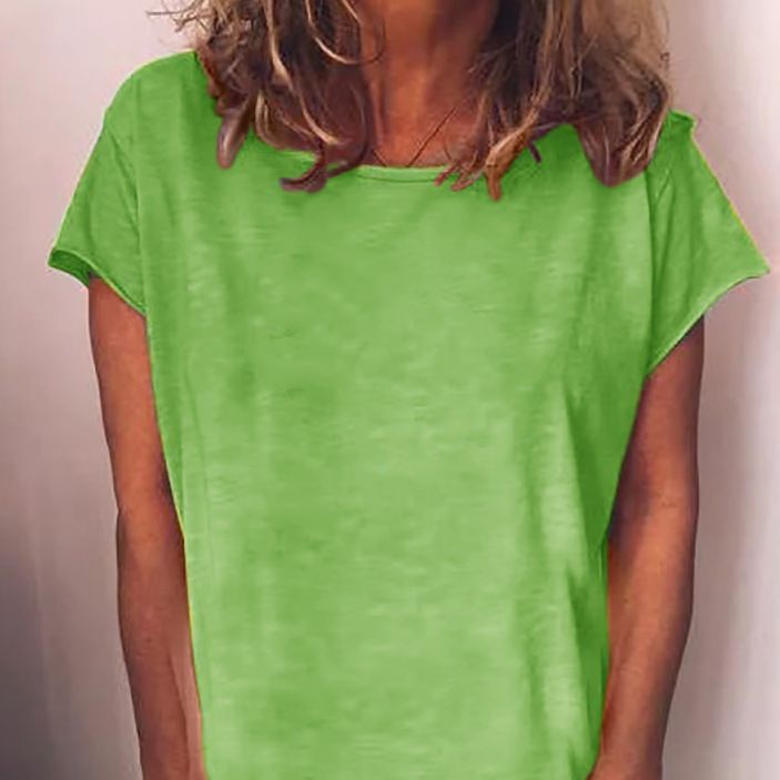 Round Neck Solid Color T-shirt Loose All-match Short Sleeve Women's Top