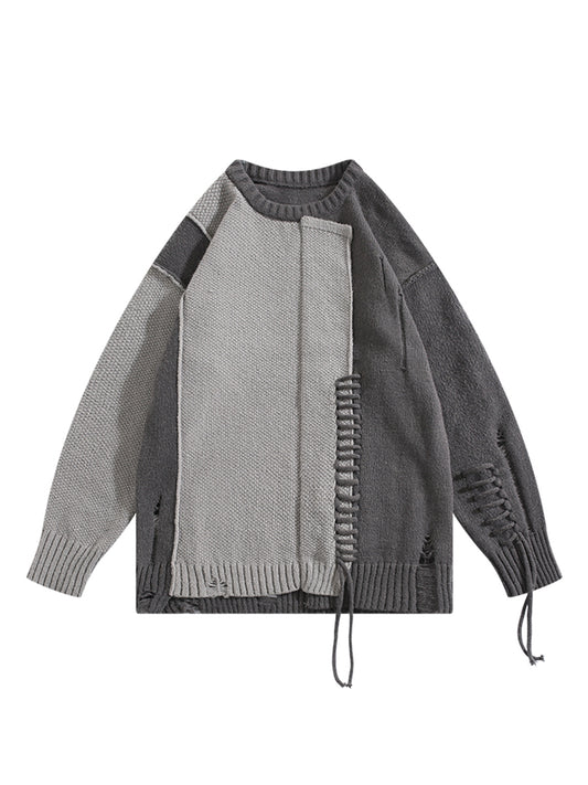Niche Irregular Stitching Contrast Color Hand-woven Sweater