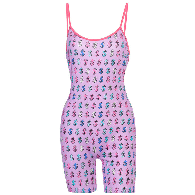 European And American Short Sling Sports Fitness Jumpsuit