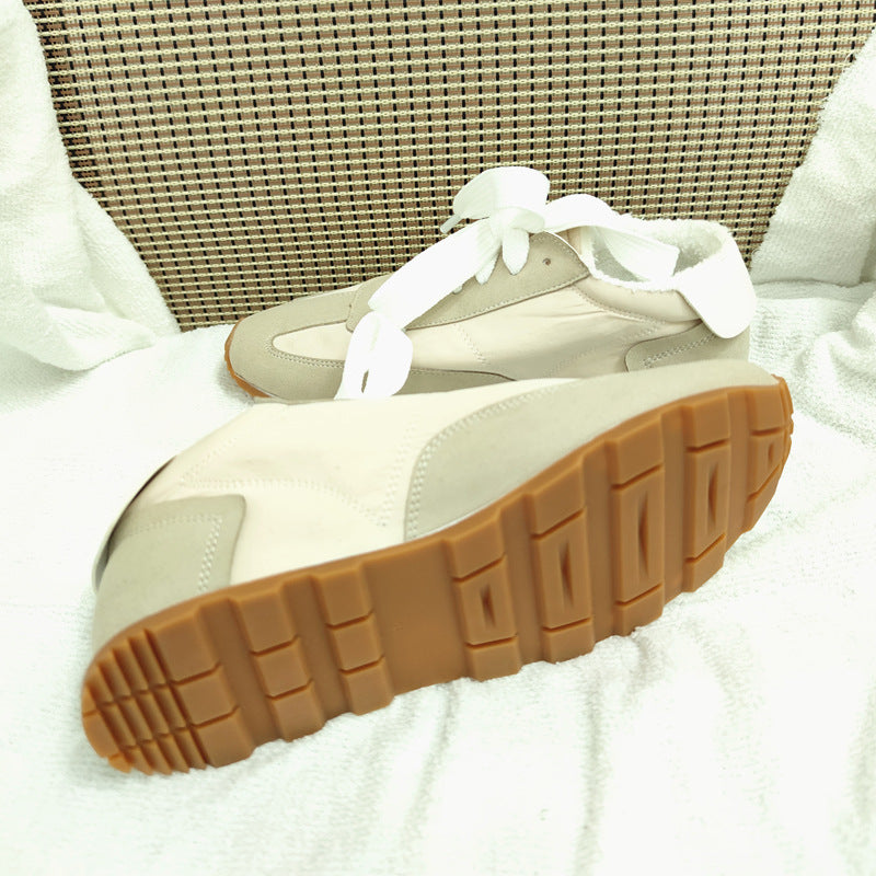 New Dad Shoes Beige Stitching Soft Retro