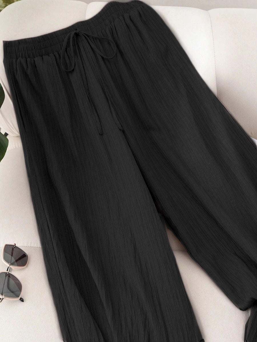 Elastic Waist Wide Leg Pants Cotton Loose Trousers