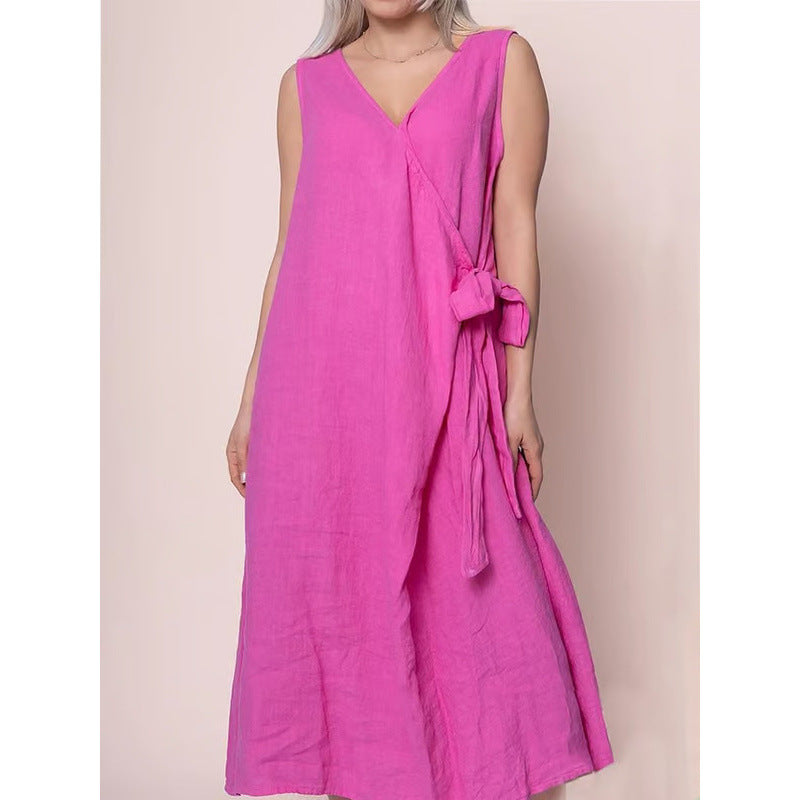 Womens Sleeveless Maxi Dress With V-Neck Side Ties