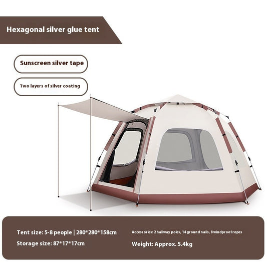 Outdoor Camping Camping Beige Khaki Large Hexagonal Tent Windproof Waterproof Anti Mosquito