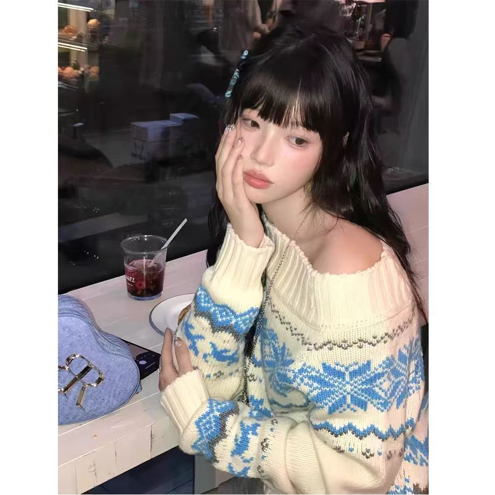 Off-shoulder Sweater Women's Vintage Knit Top