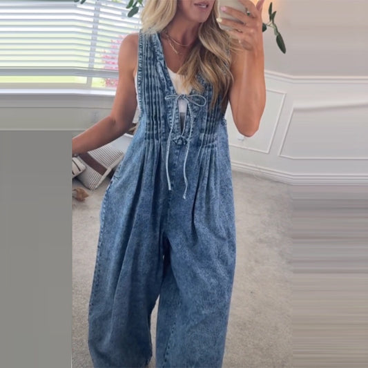 Womens Fashion Casual Loose Wide-leg Long Jumpsuit